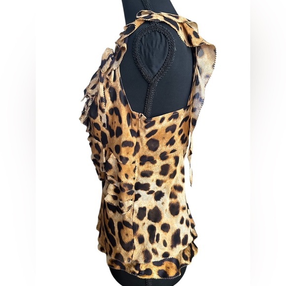 Escada Asymmetrical Ruffle Animal Print Dress Tank w/ Bow Detail Size - Picture 3 of 7